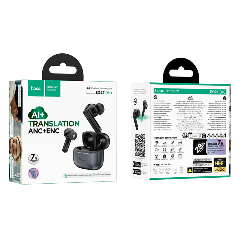 Audífonos Bluetooth HOCO con Traductor IA – 134 idiomas + ANC