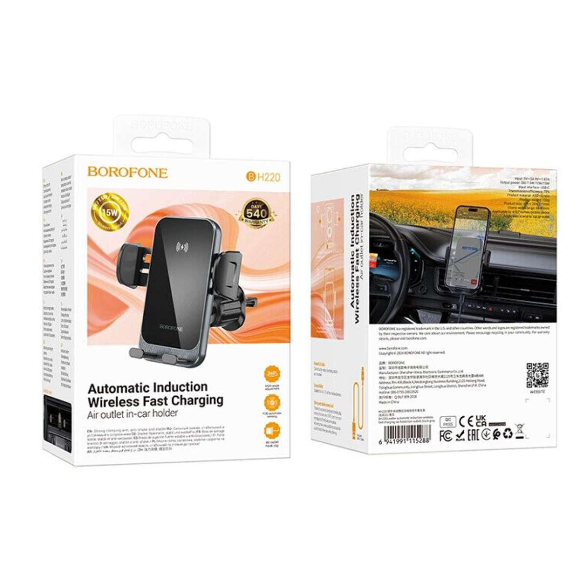 Soporte Auto Carga inalámbrica 15w Rejilla
