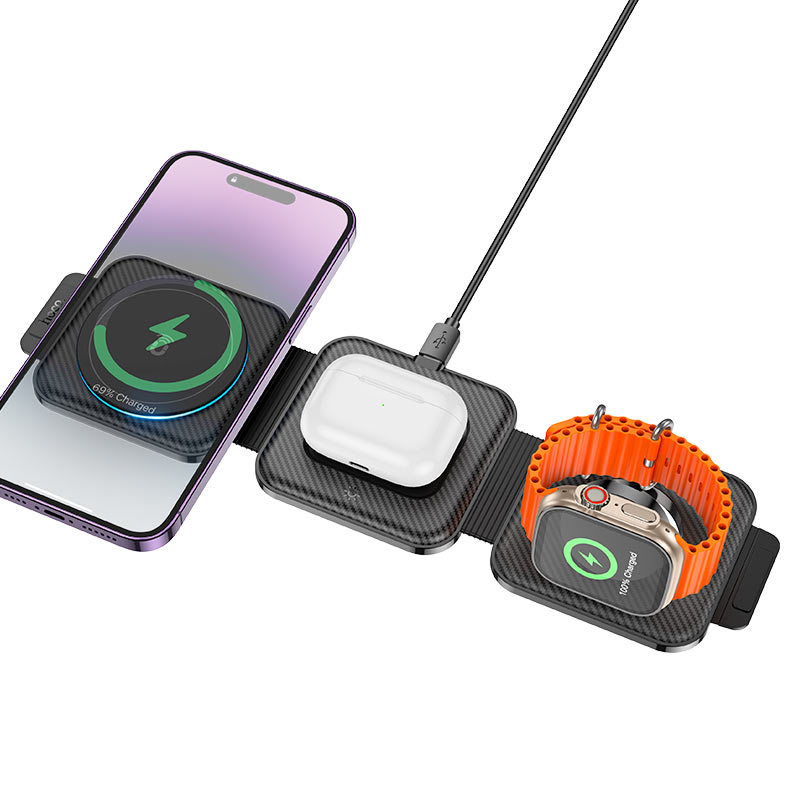 Cargador inalámbrico portable 3 en 1 Hoco 15W