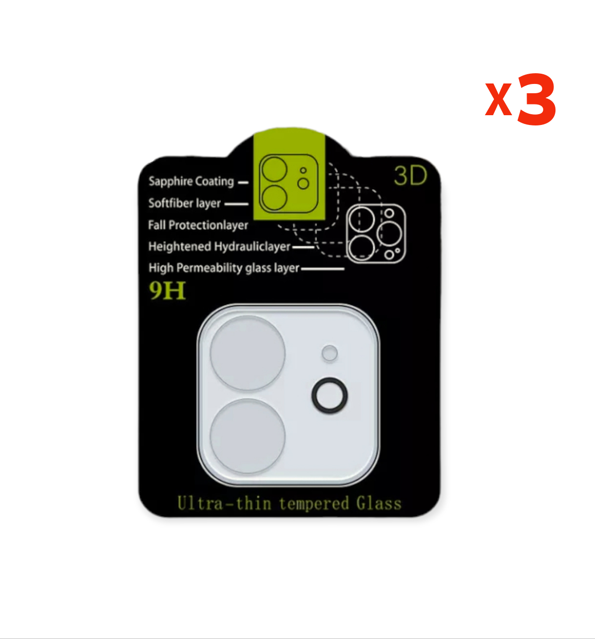 Mica Vidrio templado para Cámara iPhone 12/ 3 unidades