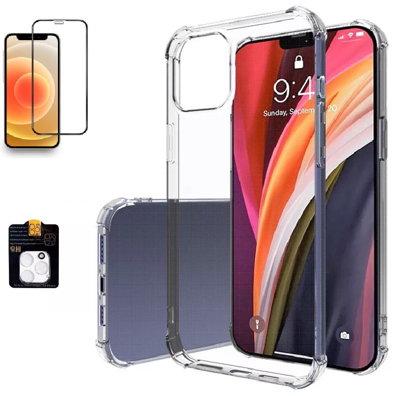 Carcasa Reforzada iPhone 12Pro +lámina Cámara+ vidrio Full (6.1)