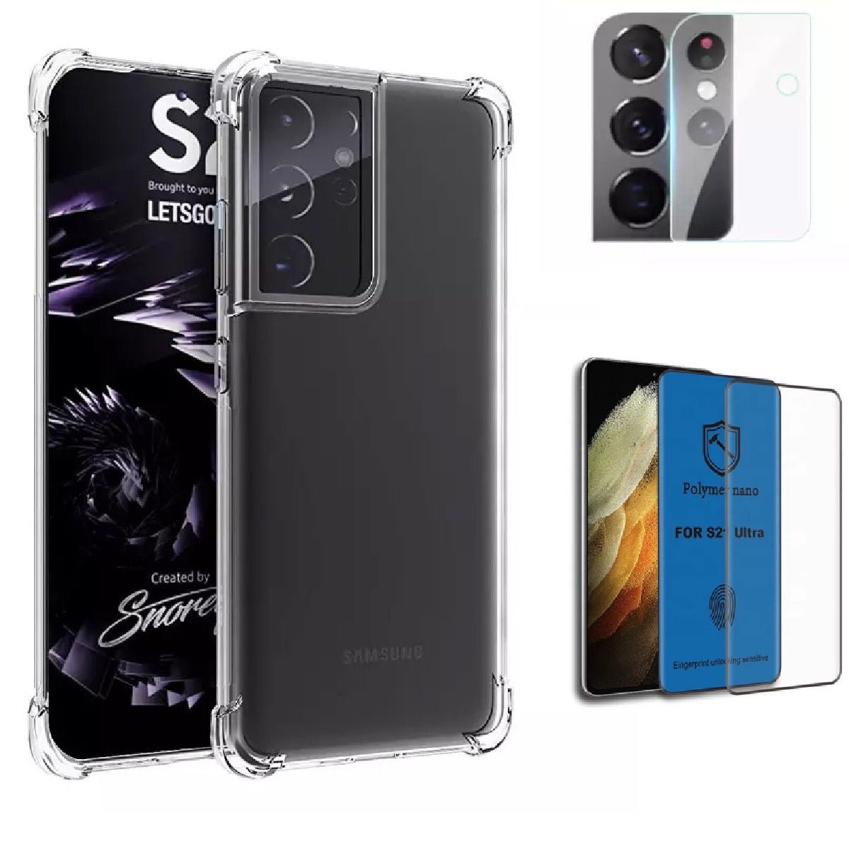Samsung S21 Ultra Carcasa silicona+lámina polymer +vidrio cámara