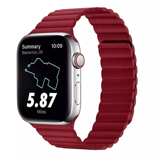 Correa Eco Cuero imantada Para Apple Watch 42 44 45 46MM/Rojo Oscuro