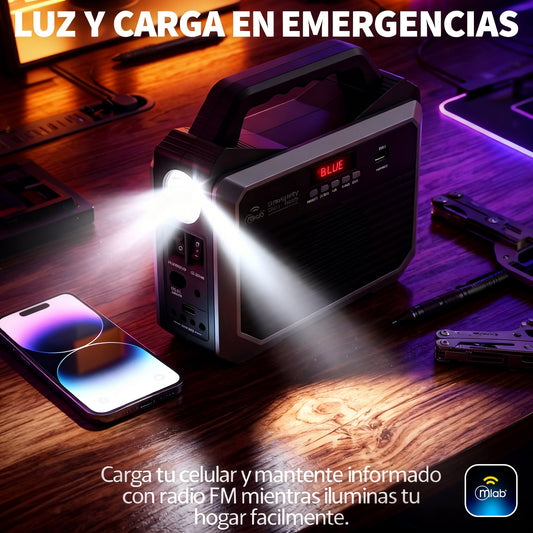 Radio Solar de Emergencia Multifunción  con luz, Linterna y Carga USB- Mlab