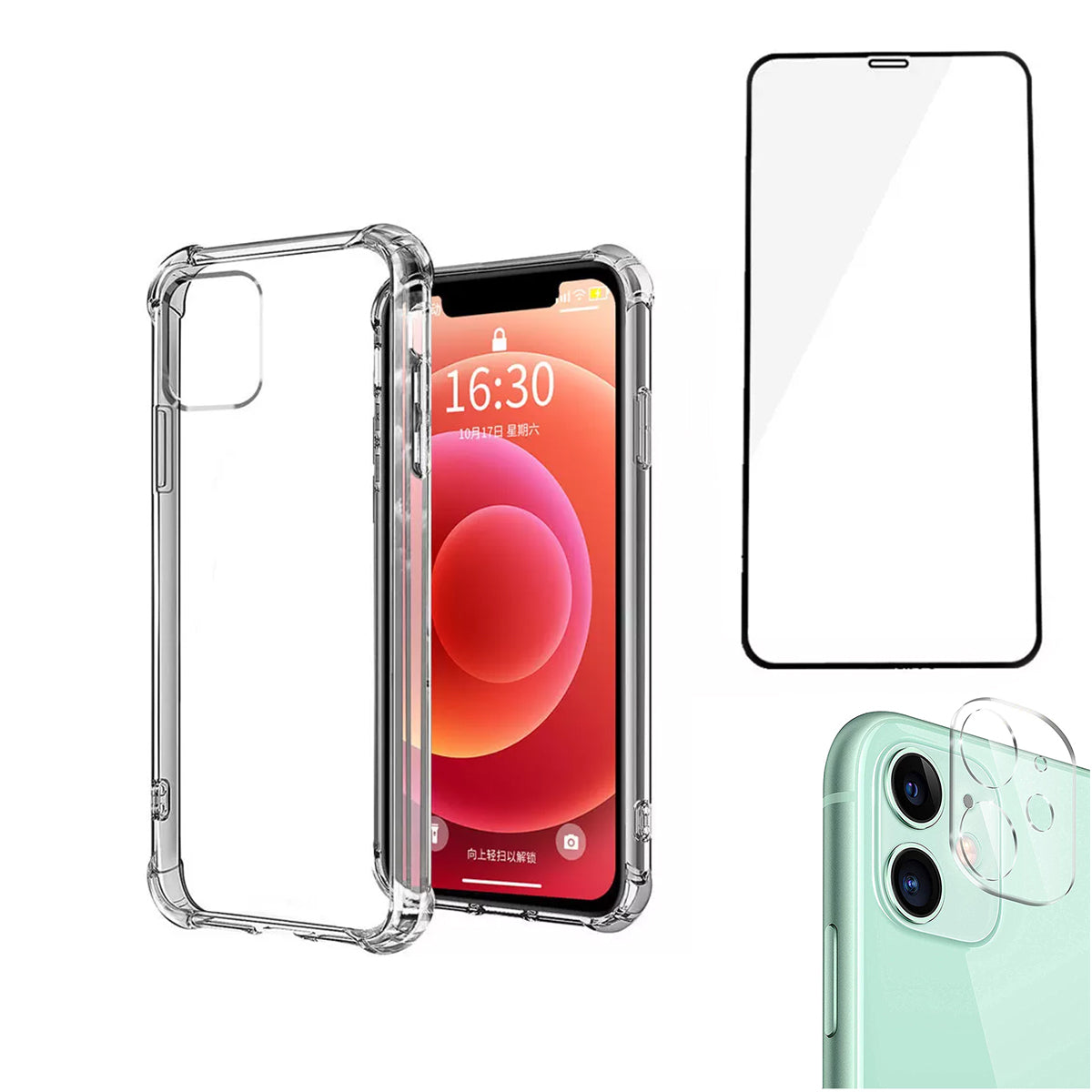 Carcasa Reforzada iPhone 11 +lámina Cámara + Vidrio Full