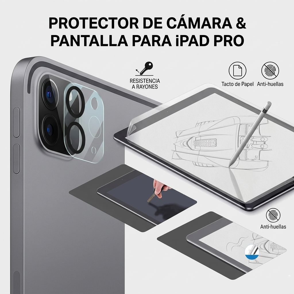 Lamina tipo Paper Like Textura Papel iPad Pro 12,9 / Matte+ Vidrio cámara
