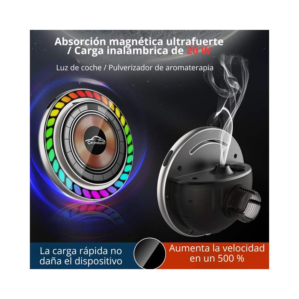 Soporte Magnético Inalámbrico para Auto con Carga Wireless+ Aromatizdor