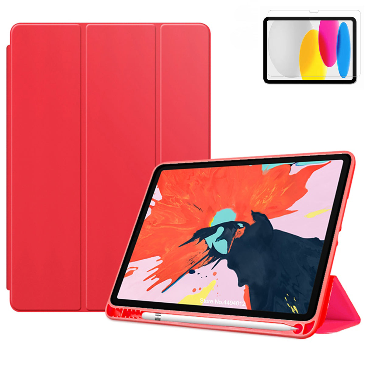 Carcasa Smart Cover Para iPad 10.9 10Th y lámina vidrio -Rojo