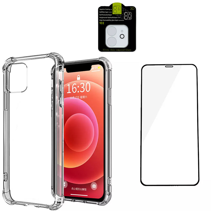 Carcasa Reforzada iPhone 11 +lámina Cámara + Vidrio Full