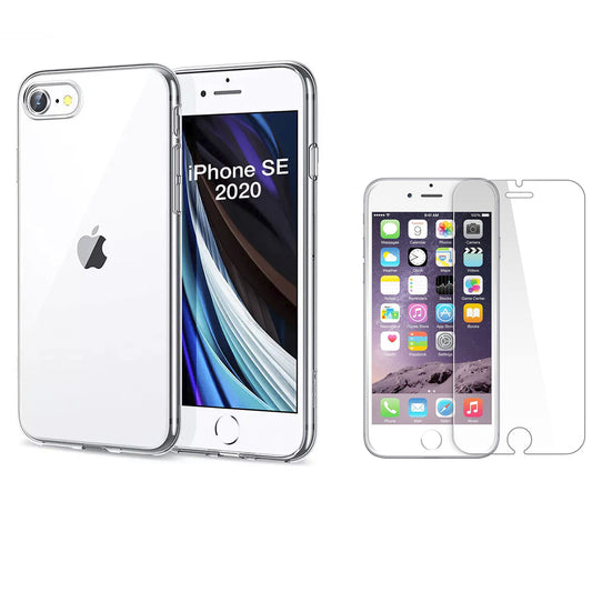 Carcasa Silicona Flexible Transparente +vidrio iPhone 7/8/SE2020